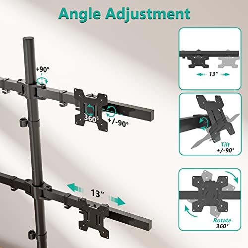 WALI Freestanding Quad Monitor Mount for 17-27 Inch Screens, Fully Adjustable 4 Monitor Stand with Swivel, Tilt, Rotation, Glass Base, Max Load 22 lbs per Arm (GMF004), Black - Image 5