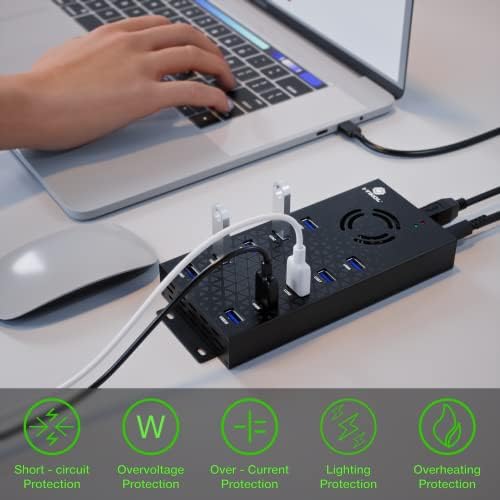 USB 3 0 Hub - 10 Ports Powered USB Hub - Charging & High-Speed Data Transfer USB Expander Hub - up to 5Gbps High-Speed USB Splitter - Aluminum Alloy Multiple USB Port Hub for Laptop Phone Tablet PC - Image 2