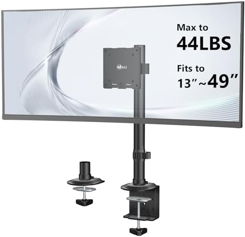 WALI Heavy Duty Single Monitor Arm Desk Mount for 13-49 Inch Screens, Ultrawide Monitor Stand with Full Motion Tilt, Swivel, Rotation, Holds up to 44 lbs, C-Clamp Mount for VESA 75/100mm,(M001S) by WALI