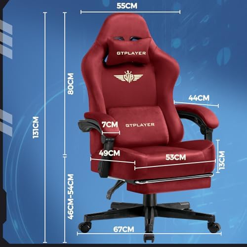 GTPLAYER Gaming Chair Fabric with Pocket Spring Cushion, Big and Tall Gamings Chairs 350LBS High Back Computer Chair with Footrest for Adults Lumbar Support Swivel Game Chair for Office Gaming Red - Image 2