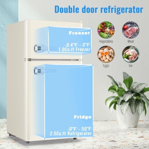 WANAI 3.5 Cu.Ft Retro Mini Fridge with Handle Compact Refrigerator Cream - Image 2