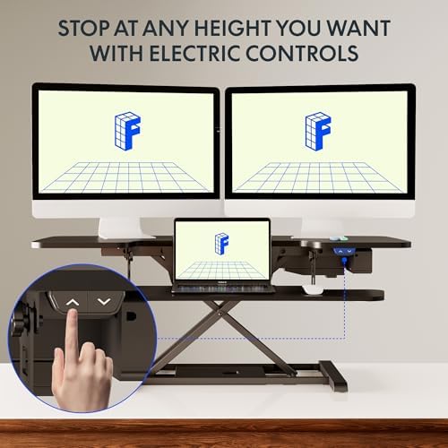 FLEXISPOT 42 inch Electric Motor Desk Converter, Height Adjustable Motorized Stand up Desk Riser with Quick Release Keyboard Tray, Black Monitors and Laptop Workstation - Image 5