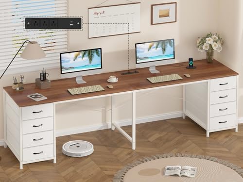 95" 2 Person Desk with 8 Fabric Drawers for Home Office, Living Room by YomiluveDesign