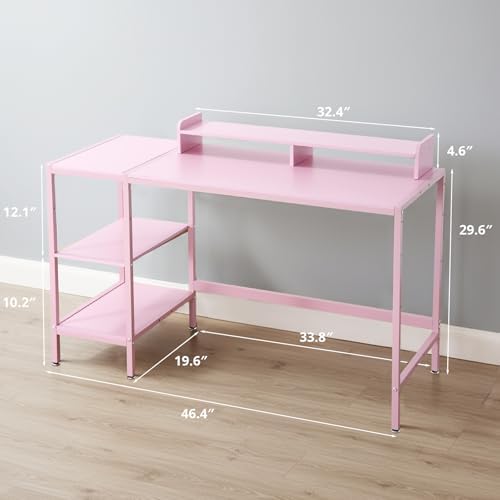MINOSYS 47-inch Computer Desk with Storage Shelf - Ideal Gaming Desk for Bedrooms, Small Spaces, and Home Offices Modern Writing Desk for PCs,Pink Table. - Image 3