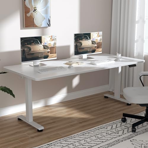 Veken 63×27.6 Inch Large Electric Standing Desk, Gaming Table, White by Veken