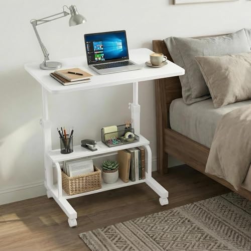 WINAZ Small Portable Laptop Rolling Desk - 32" Mobile Kids Desk with Wheels for Small Spaces, White，31.5" - Image 5