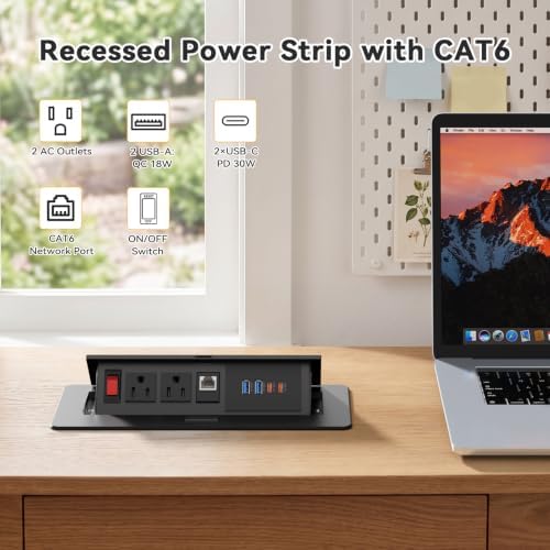 Kungfuking Conference Table Power Outlets with 2 USB C PD 30W, CAT6 Port - Image 2