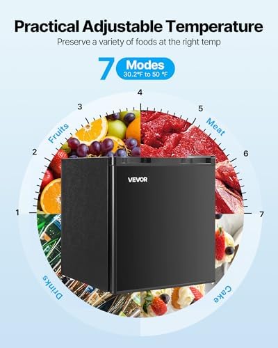 VEVOR Mini Fridge with Freezer, 1.6 Cu.Ft Compact Refrigerator w/Micron Freezer Zone, 7-Modes Adjust Temp, Energy Efficient Small Fridges, Reversible Door, Low Noise, for Bedroom Dorm Office, Black - Image 4