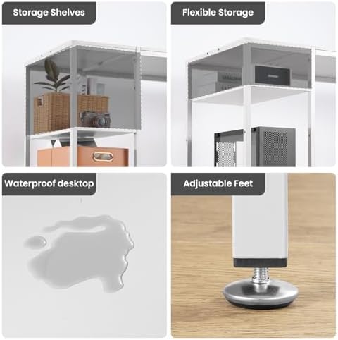 MINOSYS 47-inch Computer Desk with Storage Shelf - Ideal Gaming Desk for Bedrooms, Small Spaces, and Home Offices Modern Writing Desk for PCs,White Table. - Image 6