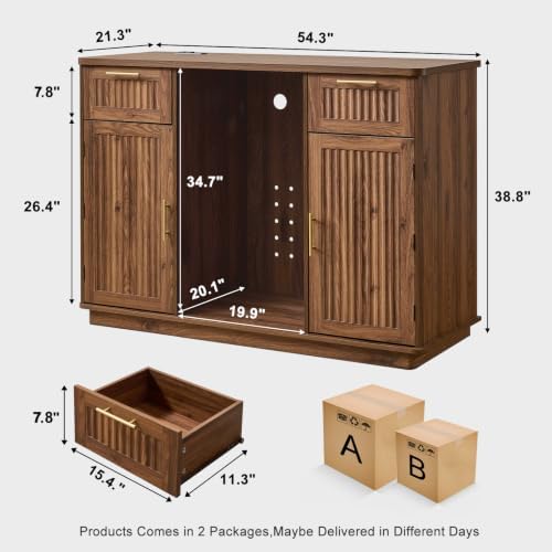 Okvnbjk Mini Fridge Cabinet with Storage & Power Outlet, Walnut - Image 2