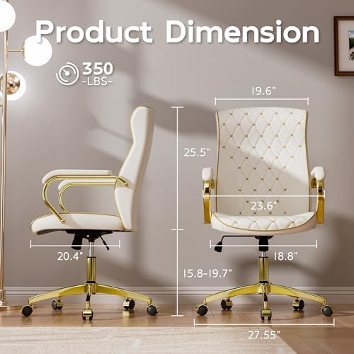HomeZeer White and Gold Office Chair, Luxury Leather Executive Desk Chair - Image 2