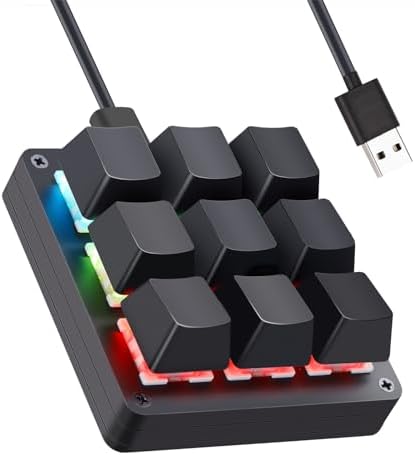 Koolertron 9-Key One-Handed Macro Mechanical Keyboard, Pink LED by Koolertron