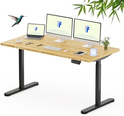 FLEXISPOT 60" x 30" Solid Bamboo Standing Desk, Black Oval Legs by Unknown