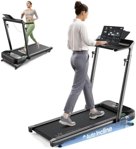 UREVO Foldable Treadmill with Adjustable Laptop Desk, 12% Auto Incline by UREVO