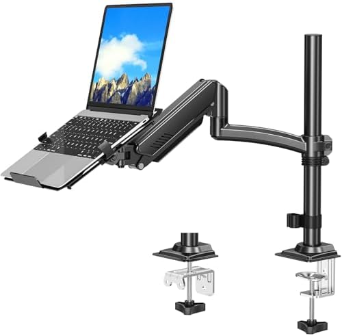 MOUNTUP Laptop Desk Mount, Adjustable Laptop Stand for max 17" Notebook or 32" Monitor, Laptops Arm Mount for Desk Holds 4.4-22lbs, Tall Laptops Stand with Clamp/Grommet by MOUNTUP