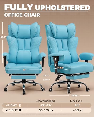 GTPLAYER Big and Tall Office Chair Wide Ergonomic Gaming Chair with Deluxe Embossing Designed Leather with Foot Rest,150°Reclining Adjustable Soft Armrests Pocket Spring Back Support and Pillow - Image 2