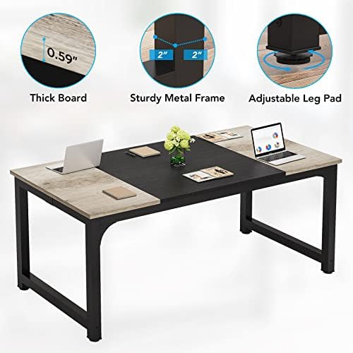 LITTLE TREE 70.8 Inch X-Large Executive Computer Office Desk, Grey+Black - Image 7