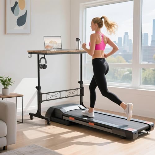 Small Portable Rolling Standing Desk - 32 Inch Adjustable Height Mobile Stand Up Desks with Wheels for Treadmill Walking Pad, Teacher Podium for Classroom, Couch Sofa Side Laptop Table, Rustic Brown - Image 2