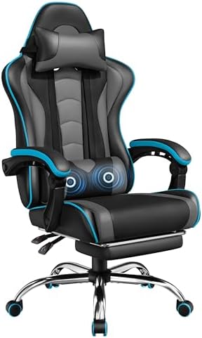 Yaheetech Gaming Chair with Footrest Massage Lumbar Pillow Black and Gray by Yaheetech