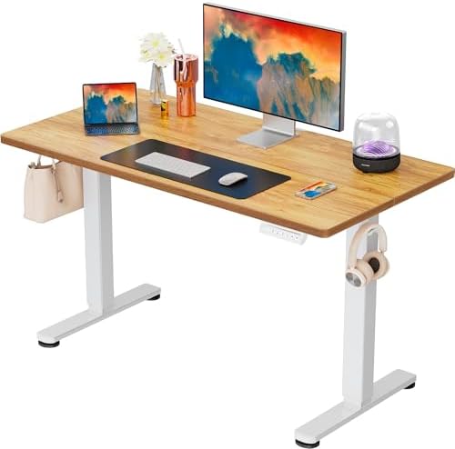 ErGear Height Adjustable Electric Standing Desk, 44 x 24 Inches Sit Stand up Desk, Memory Computer Home Office Desk, Light Vintage Brown by ErGear