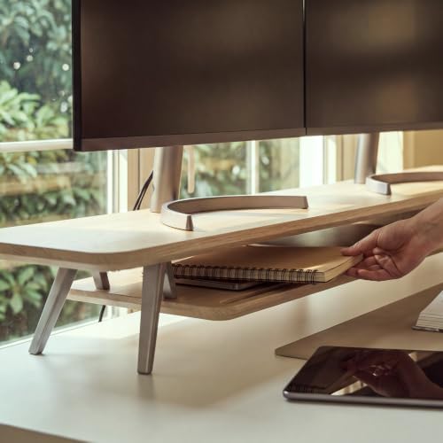 Fenge Dual Monitor Stand Riser, Wooden Desk Shelf with 2-Tier Storage - Image 6