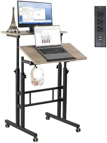 Hadulcet Mobile Standing Desk Adjustable Height with Charging Station by Hadulcet