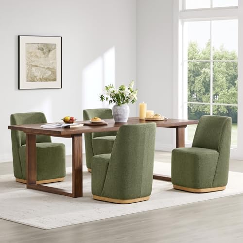 CHITA Upholstered Rolling Dining Chair on Casters Set of 4, Moss Green by Unknown