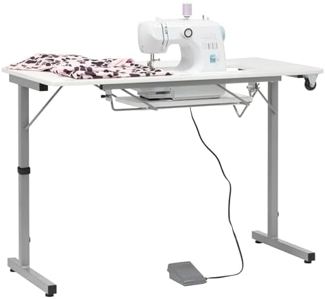 Sew Ready Portable Foldable Sewing Table, 40.5" Wide Top, Silver/White by SewReadybyStudioDesigns