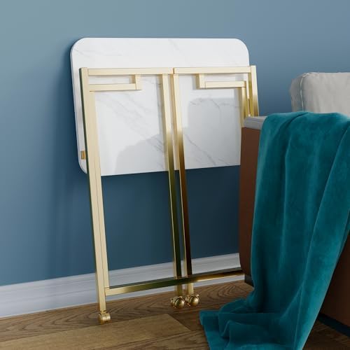 4NM 23.6" Mobile Small Rolling Computer Desk, Folding Laptop Cart Table with Wheels, Portable Office Desk for Small Space Couch Bed - White and Golden - Image 4
