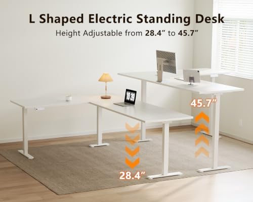 Casaottima 79 Inch L Shaped Electric Standing Desk, Home Office, White - Image 4