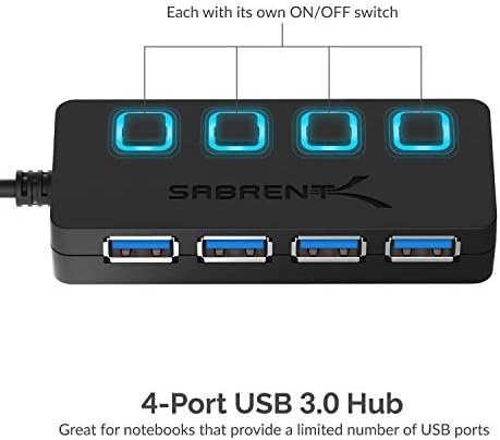 SABRENT 4-Port USB 3.0 Hub with Individual Power Switches (HB-UM43) - Image 2