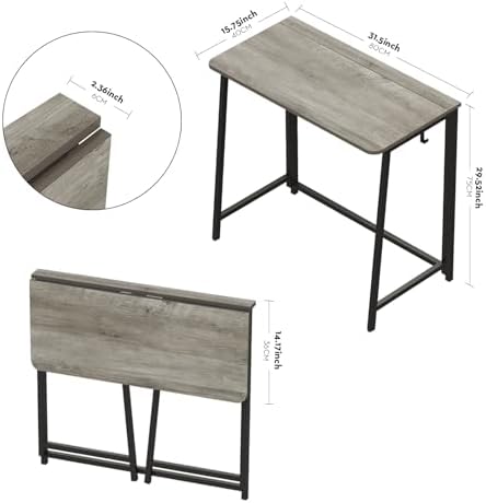 WOHOMO Folding Desk 31.5" Foldable Computer Table for Small Spaces GrayWash - Image 3