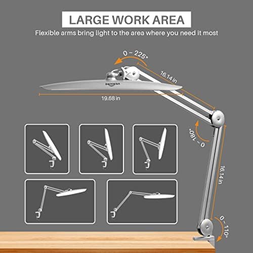 LED Desk Lamp with Clamp, Dimming Task Lamp for Reading Desktop Office Workbench Table Architect Sewing Study Home Craft, 117PCS LEDs, 2200 Lumens 20 Inch Metal Swivel Arm Work Lamp (Silver) - Image 3