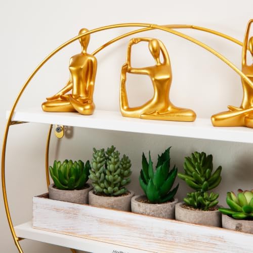 Mind Reader Round Wall Shelf, Gold Metal Frame with Dual White MDF Shelves, Decorative Wall Display for Living Room, Bathroom, Office, Metal. MDF, White - Image 6