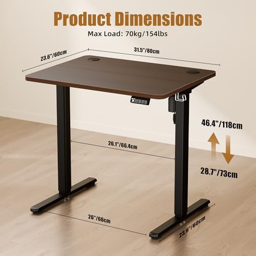 Small Standing Desk, 32"x24" Height Adjustable Sit-Stand Office, Walnut - Image 3