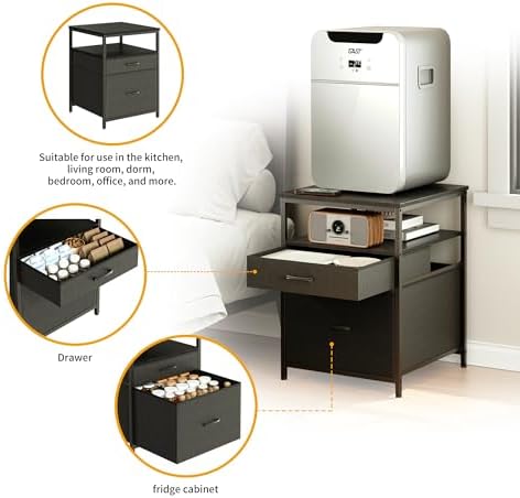 Herture Mini Fridge Stand with 3 Storage, Mini Fridge Cabinet, Beverage Fridge Table, Heavy Duty 21.3" L* 22.7" W Tabletop, for Dorm, Apartment,Office, Bedroom Black HB01BXB - Image 6