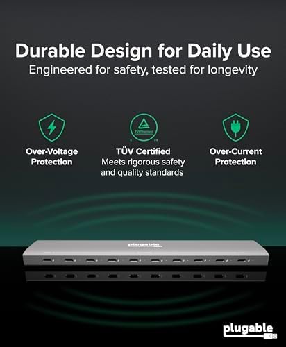 Plugable 10 Port USB C Charging Station, Up to 100W Charger for Multiple Devices with Priority Charging, Desktop Power Hub for USBC Devices Including Laptops Phones Tablets Earbuds and More (PS-10CC) - Image 6