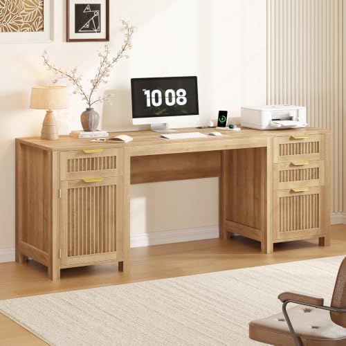 62" Fluted Computer Desk with 4 Drawers & Storage Cabinet for Home Office - Image 2