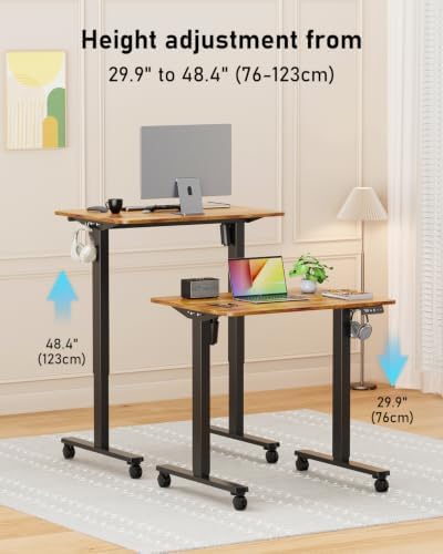 32" Small Rolling Electric Standing Desk Adjustable Height for Home Office - Image 5
