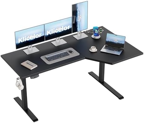 Klicelor L Shaped Standing Desk 59 x 35.4 Inch, Electric Height Adjustable Corner Desk for Home Office Workstation, Ergonomic Sit Stand Computer Table with Memory Controller, Black by Klicelor