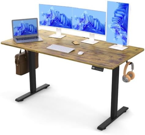 55x28 inch Electric Standing Desk, Adjustable Height Desk, Brown by HMLANGQI