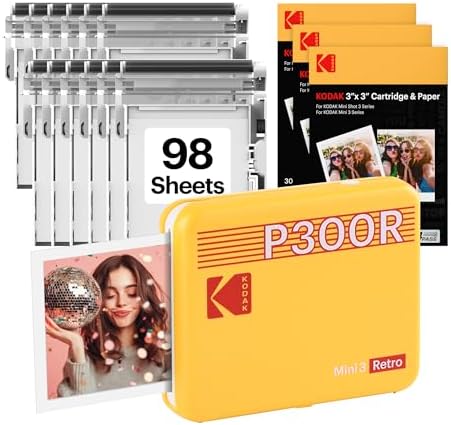 KODAK Mini 3 Retro 3x3 Portable Photo Printer, 4PASS, 98 Sheets, Yellow by Unknown