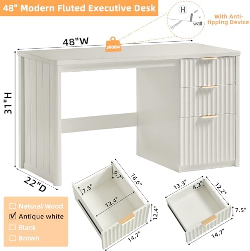 LEYAOYAO Office Desk 48" with 3 Drawers Storage File Cabinet - Image 2