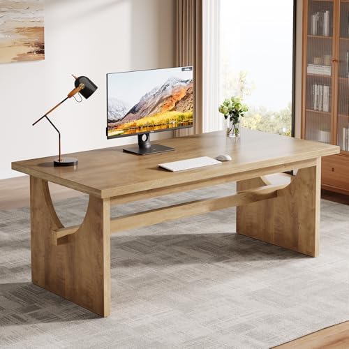 Tribesigns Executive Office Desk, 63-Inch Farmhouse Computer Desk, Large Writing Study Conference Table with Sturdy Legs, Business Workstation Table for Home Office, Rustic Brown - Image 3