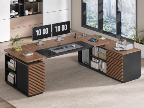 78.7" Executive Desk, Home Office Desk with File Drawers & Storage Shelves by Unknown