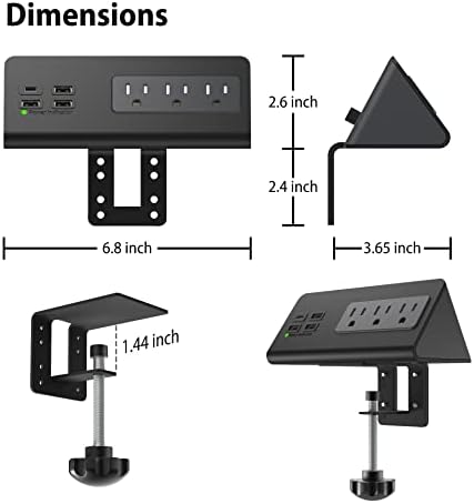 Nightstand Edge Mount Power Strip with USB-C Ports Tabletop Desk Clamp Power Sockets with 3 AC Outlets &4 Fast Charging USB Ports for Home Office Hotel and Dormitory - Image 5
