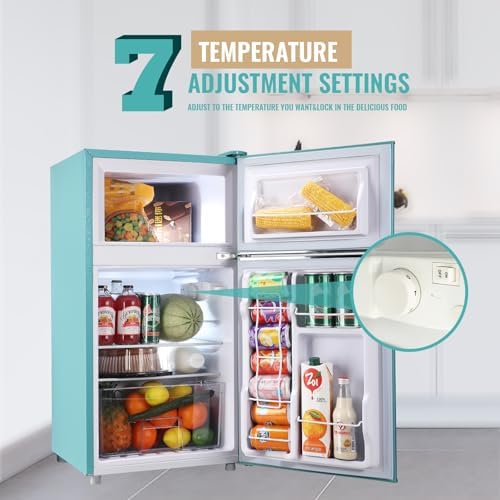 WANAI Compact Mini Refrigerator Small Refrigerator with Freezer, Retro Mini Fridge with Dual Door,7 Adjustable Thermostat, Adjustable Shelves For Dorm, Office Bedroom, Blue - Image 5