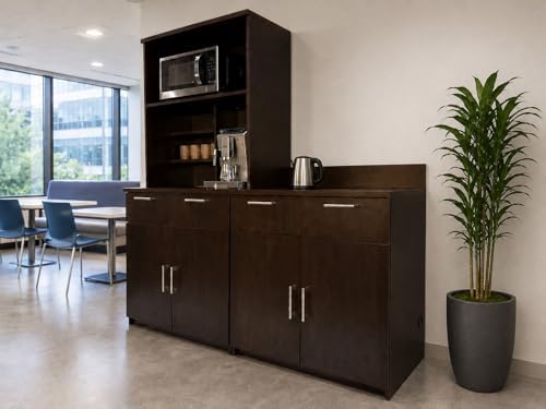 BREAKtime Breakroom Cabinet with 4-Door Base Storage & Upper Hutch, Microwave Space, Commercial-Grade, Fully Assembled, 72" W x 24" D x 75" H, Appliances Not Included, Espresso - Image 3