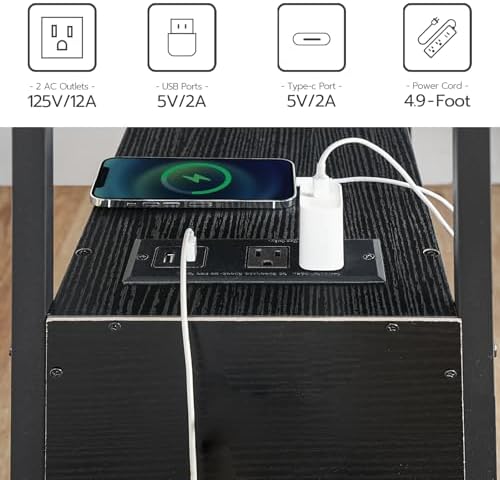 HOOBRO End Table with Charging Station, Narrow Side Table with 2 Drawer & USB Port & Power Outlets, Nightstand for Small Spaces, Stable and Sturdy, for Living Room, Bedroom, Black BK541BZ01 - Image 4