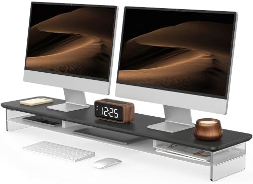 Fenge 42.5" Dual Monitor Stand with Clear Acrylic Legs, Black by Fenge